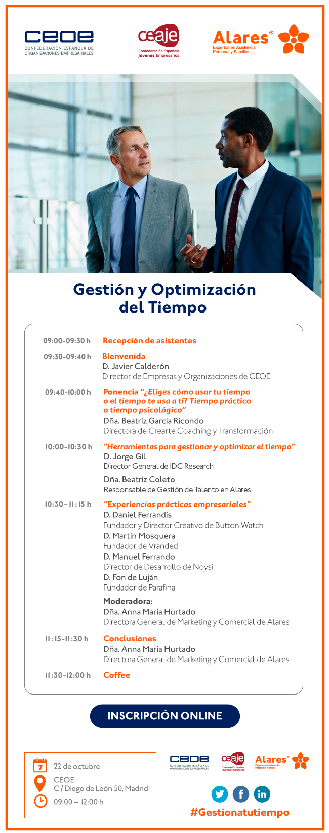 Invitación Gratuita: Jornada Gestión y Optimización del Tiempo - 22/10 Madrid