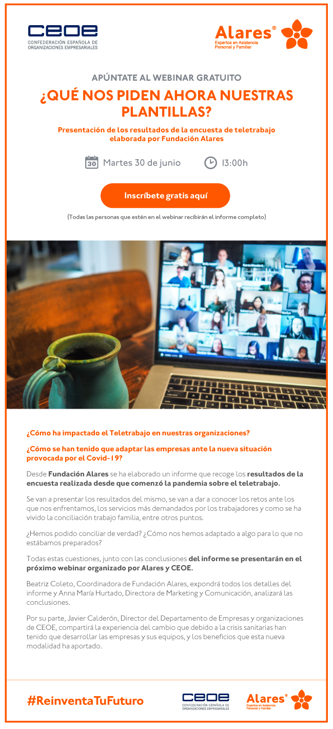 Apúntate gratis al próximo webinar del 30 de junio para conocer los resultados de la encuesta de Teletrabajo 

